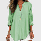 Camisa feminina fluida manga longa gola redonda corte relaxado