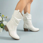 Botins ocidentais femininos Western com salto bloco até ao tornozelo