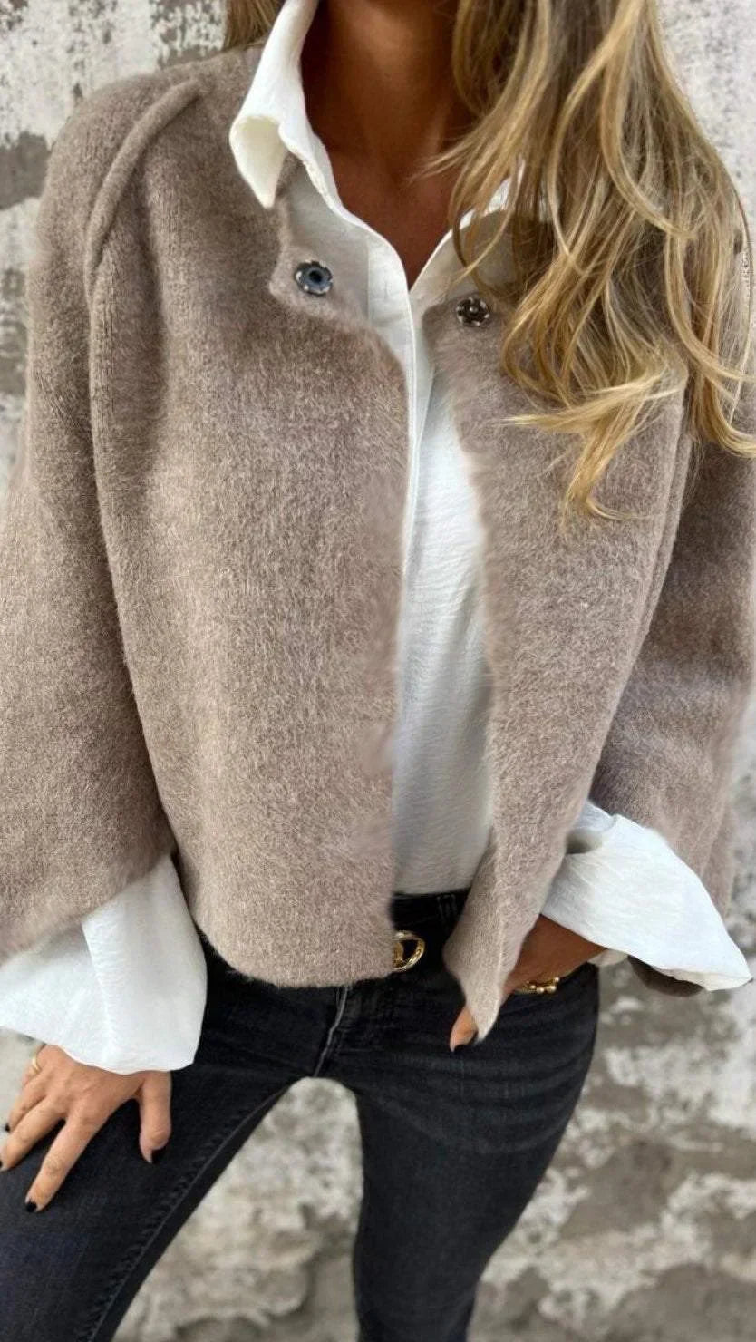 Casaco feminino manga longa gola redonda outono inverno tamanhos S a 5XL
