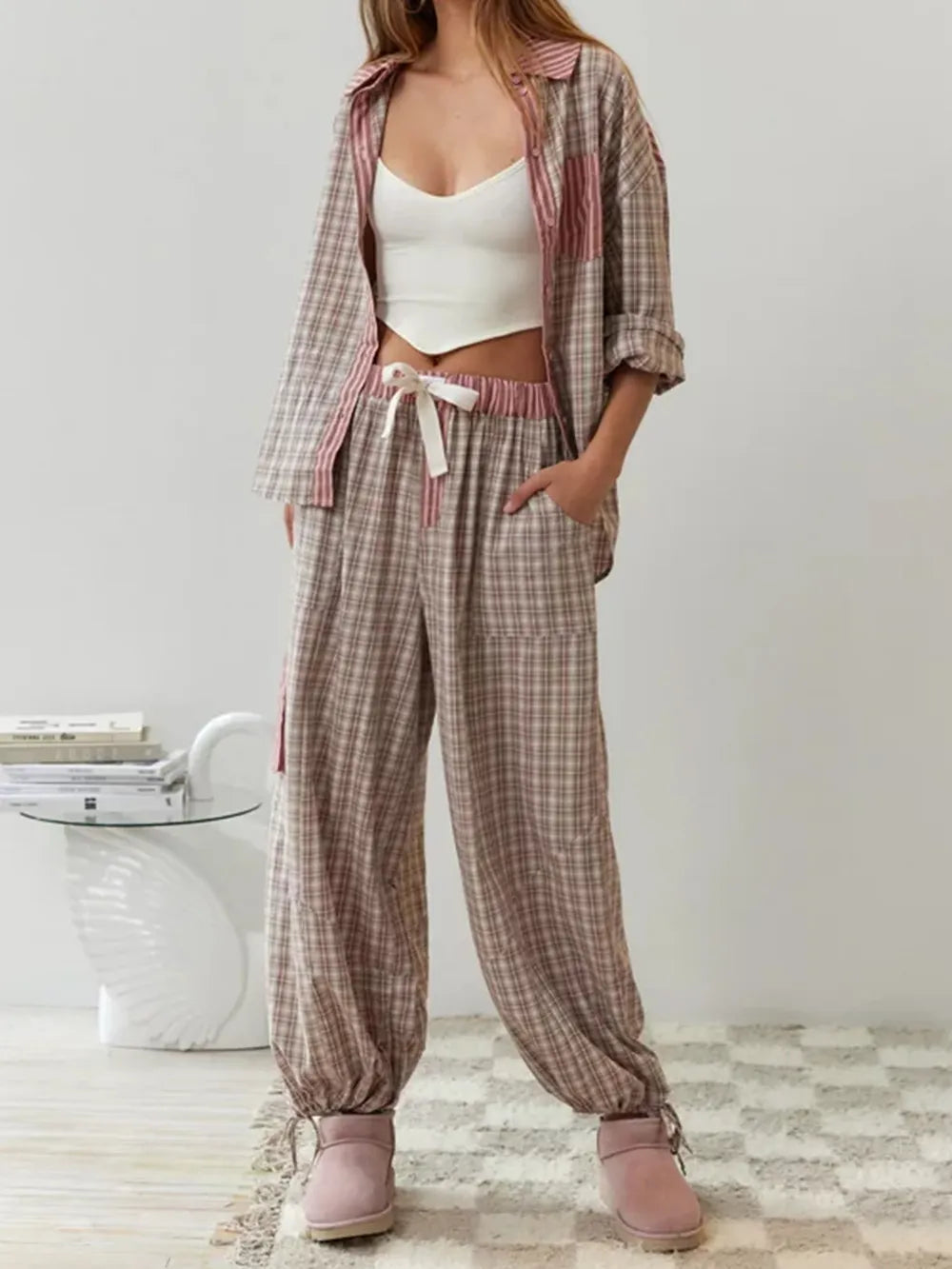 Conjunto pijama feminino 2 peças algodão macio elástico