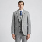 Fato masculino 3 peças espinha de peixe com corte cintado, conjunto formal casaco colete calças