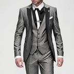 Fato slim fit formal masculino 3 peças com lapelas contrastantes a preto, elegante e moderno