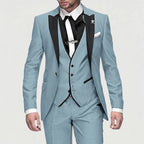 Fato slim fit formal masculino 3 peças com lapelas contrastantes a preto, elegante e moderno