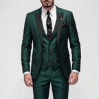 Fato slim fit formal masculino 3 peças com lapelas contrastantes a preto, elegante e moderno