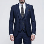 Fato slim fit formal masculino 3 peças com lapelas contrastantes a preto, elegante e moderno