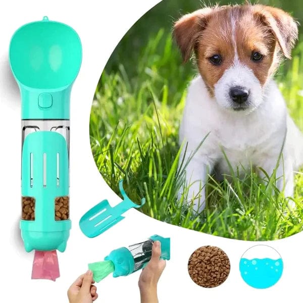 Garrafa de água para cães 3 em 1 com dispensador de sacos e armazenamento de comida, sem BPA, portátil