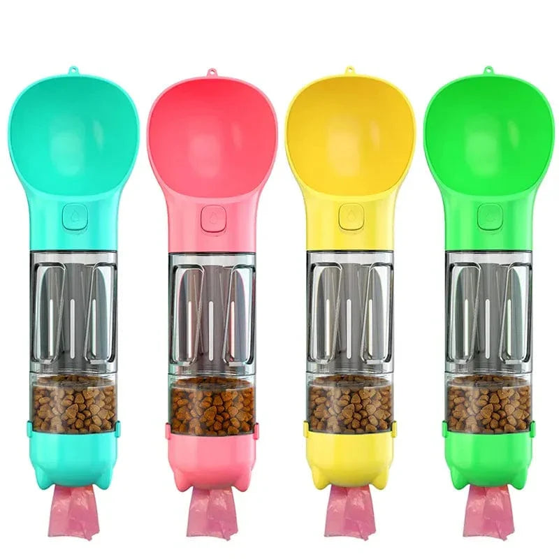 Garrafa de água para cães 3 em 1 com dispensador de sacos e armazenamento de comida, sem BPA, portátil