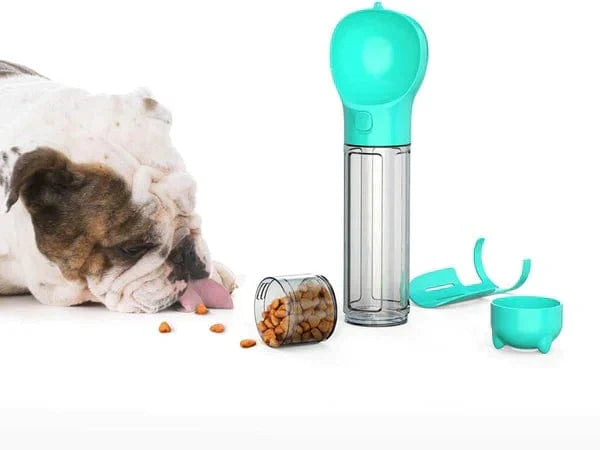 Garrafa de água para cães 3 em 1 com dispensador de sacos e armazenamento de comida, sem BPA, portátil