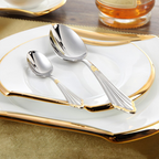 Conjunto de talheres em aço inoxidável com acabamento dourado, 24 ou 48 peças