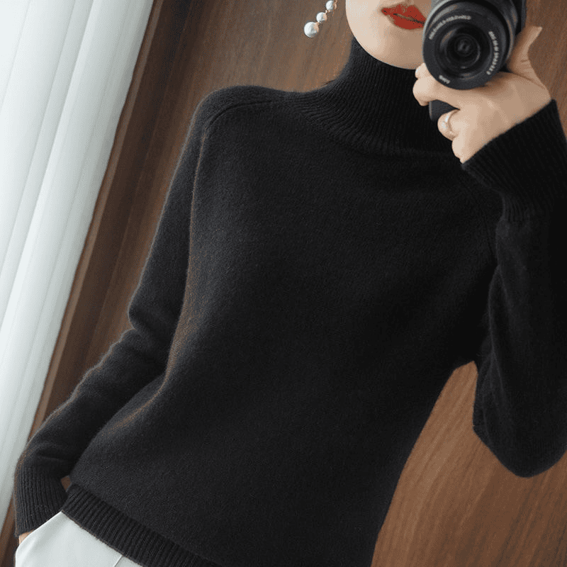 Camisola de gola alta mulher inverno manga comprida