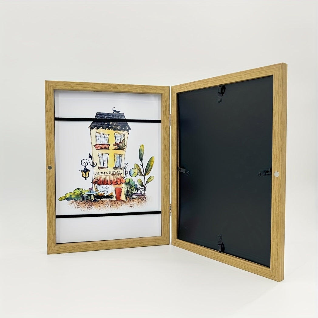 Moldura infantil A4 abertura frontal flip frame para projetos escolares e pinturas, madeira