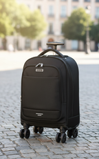 Mochila de viagem 30L com rodas giratórias e compartimento para laptop, nylon impermeável preto