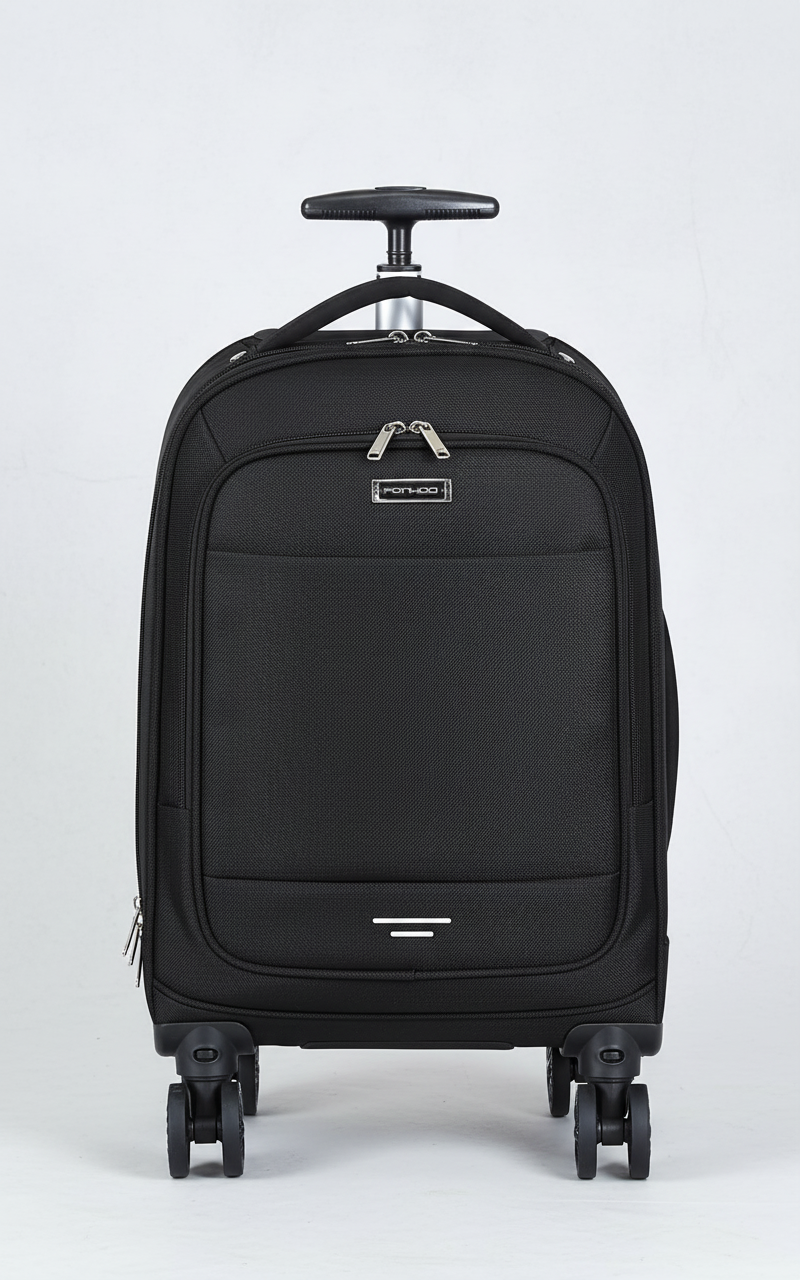 Mochila de viagem 30L com rodas giratórias e compartimento para laptop, nylon impermeável preto