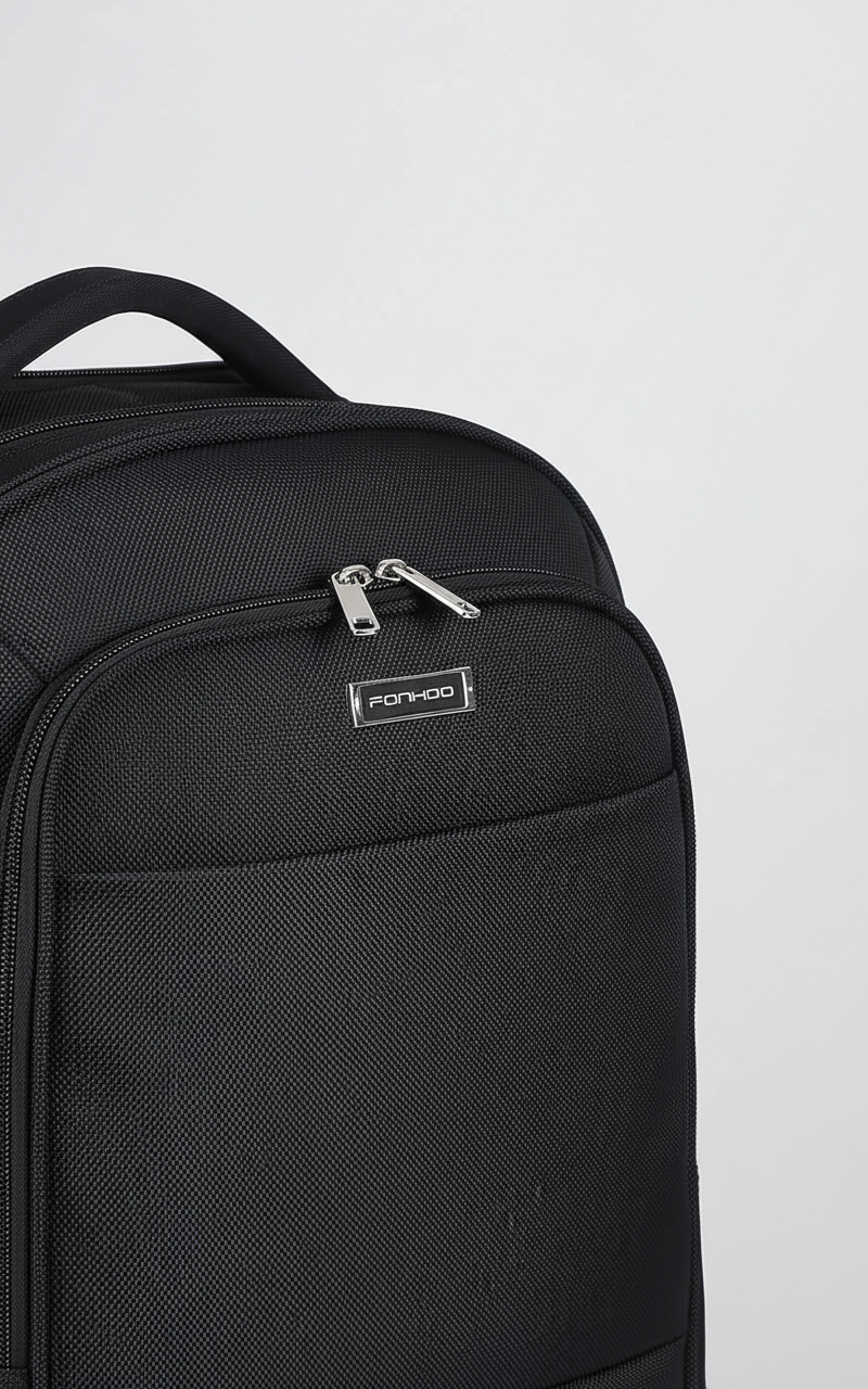 Mochila de viagem 30L com rodas giratórias e compartimento para laptop, nylon impermeável preto
