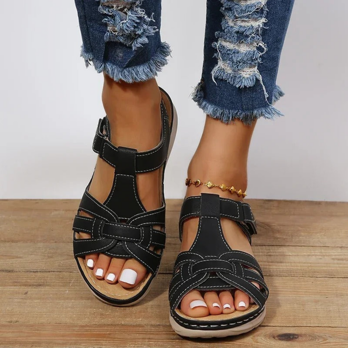 Sandálias femininas ortopédicas com suporte plantar ergonómico