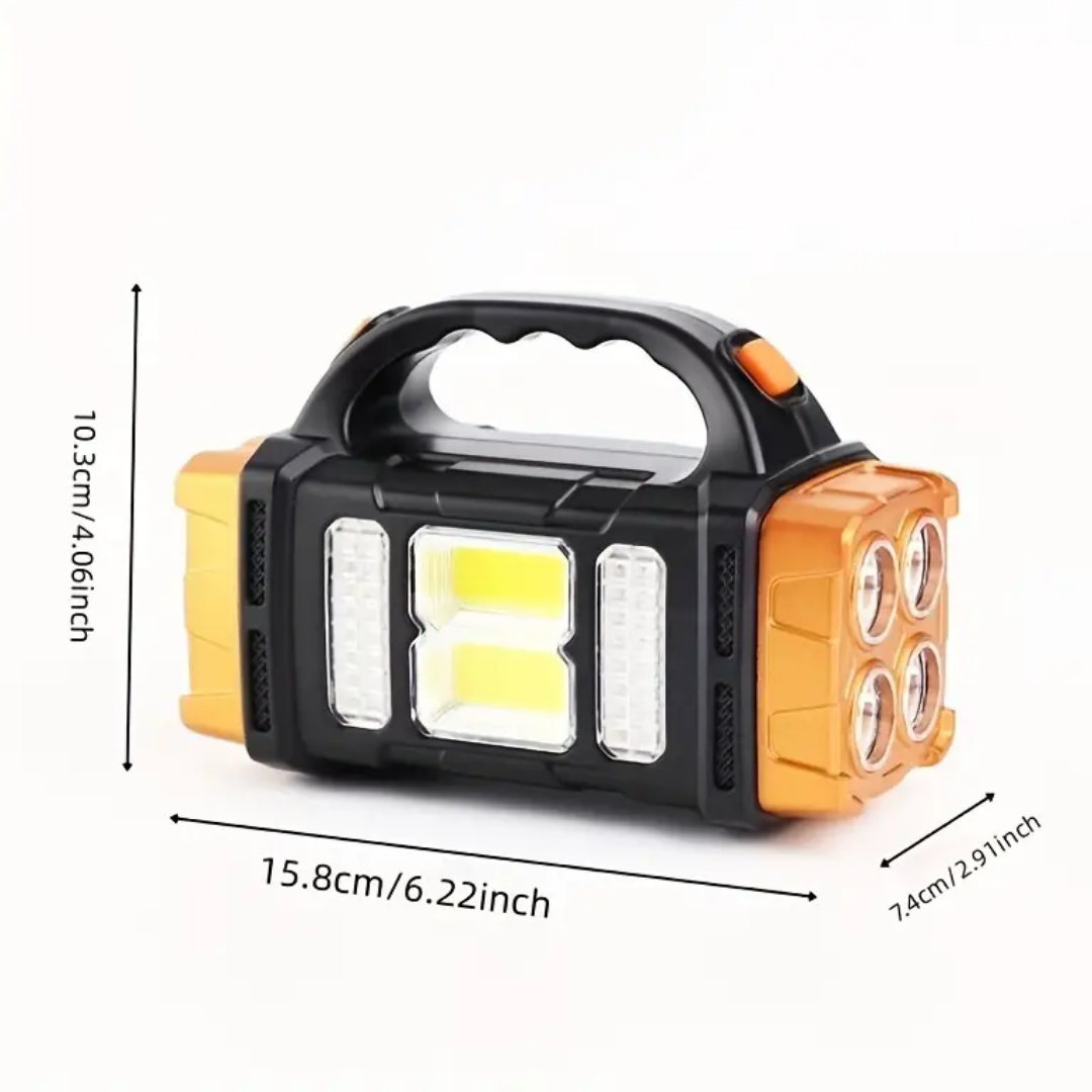 Lanterna Solar 3 em 1 com powerbank integrado e iluminação LED, compacta e resistente à água