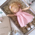 Boneca Waldorf artesanal em algodão e lã natural, suave, para bebés e crianças a partir dos 2 anos