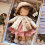 Boneca Waldorf artesanal em algodão e lã natural, suave, para bebés e crianças a partir dos 2 anos