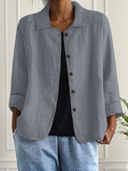 Cardigan feminino algodão linho leve estilo camisa corte relaxado