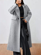 Casaco longo oversized feminino com gola lapela em cinzento