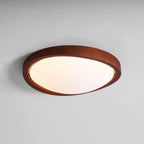 Candeeiro de teto flush efeito madeira nogueira com difusor em tecido e luz tri-cor