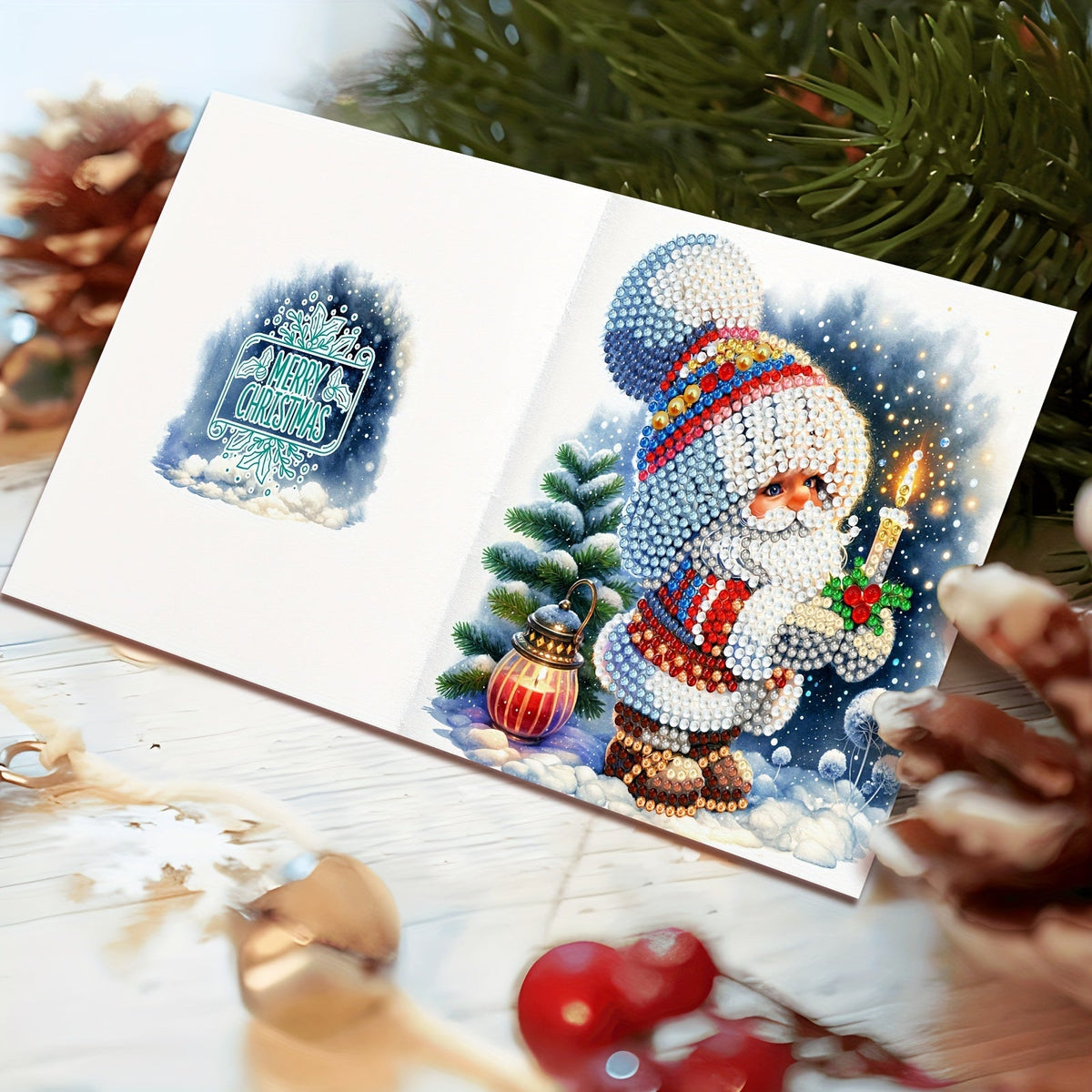 Cartões de Natal DIY 5D Diamond Painting com envelopes, designs de Pai Natal multicoloridos, conjunto 12 peças