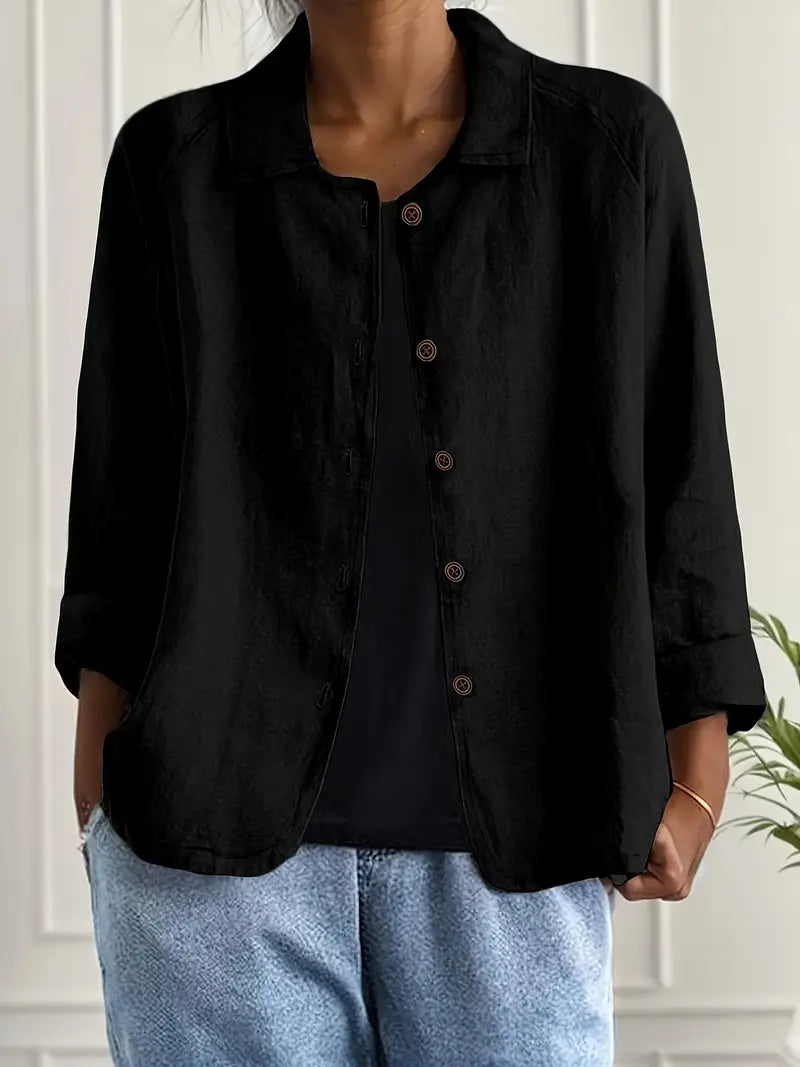 Cardigan feminino algodão linho leve estilo camisa corte relaxado