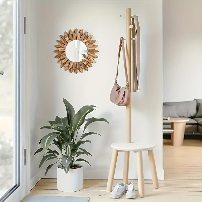 Espelho de parede redondo estilo boho em madeira com design de girassol, decorativo