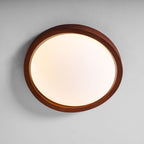 Candeeiro de teto flush efeito madeira nogueira com difusor em tecido e luz tri-cor