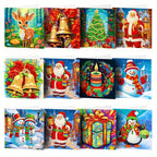 Cartões de Natal com Pintura de Diamante kit 12 peças, Papai Noel artesanal mosaico
