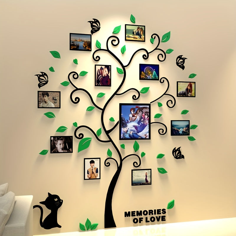 Molduras de foto em acrílico árvore 3D decorativa para parede autoadesiva família