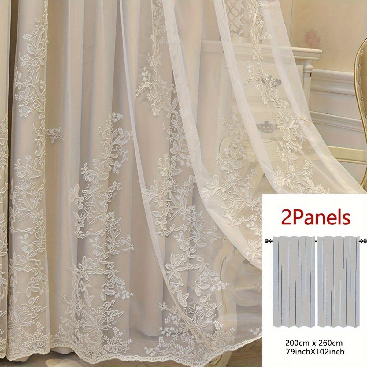 Cortinas bordadas fadas conjunto 2 painéis com filtragem de luz e argolas em poliéster