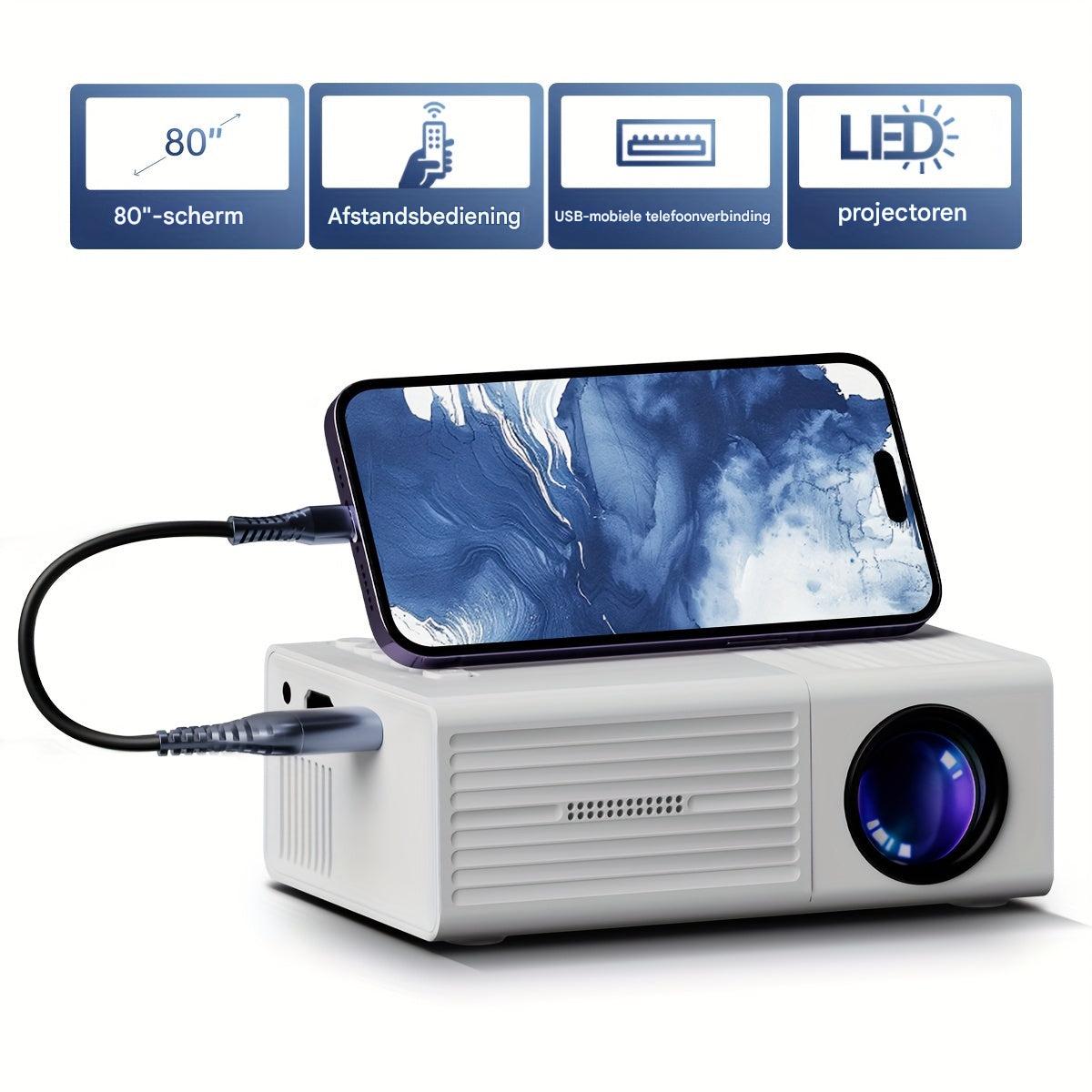 Mini projetor LED 3000 lúmens HD compacto e portátil com ligação HDMI e USB