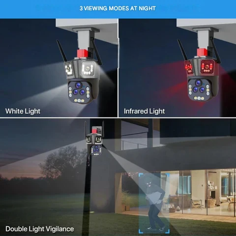 Câmera de segurança WLAN 10K 20MP com zoom ótico 20x e 5 lentes integradas