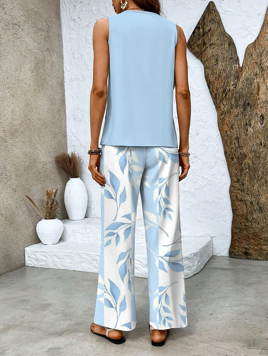 Conjunto feminino duas peças calça e top fluido em várias cores