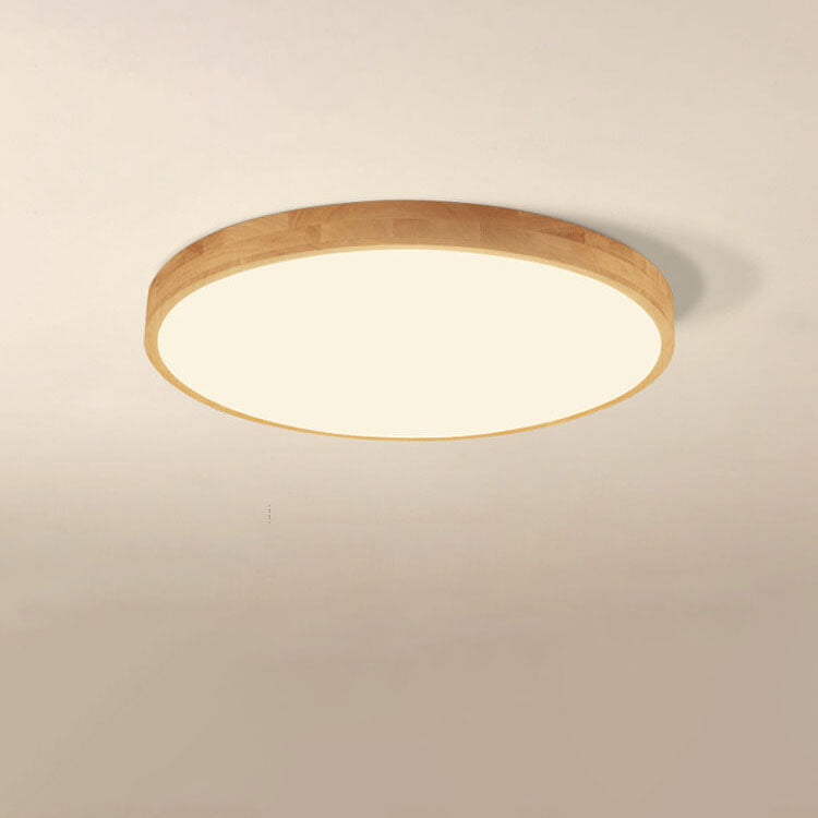 Plafão LED redondo em madeira maciça, estilo nórdico ultra-fino regulável, Ø30 cm