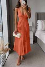 Vestido midi plissado cetim feminino corte fluido elegante