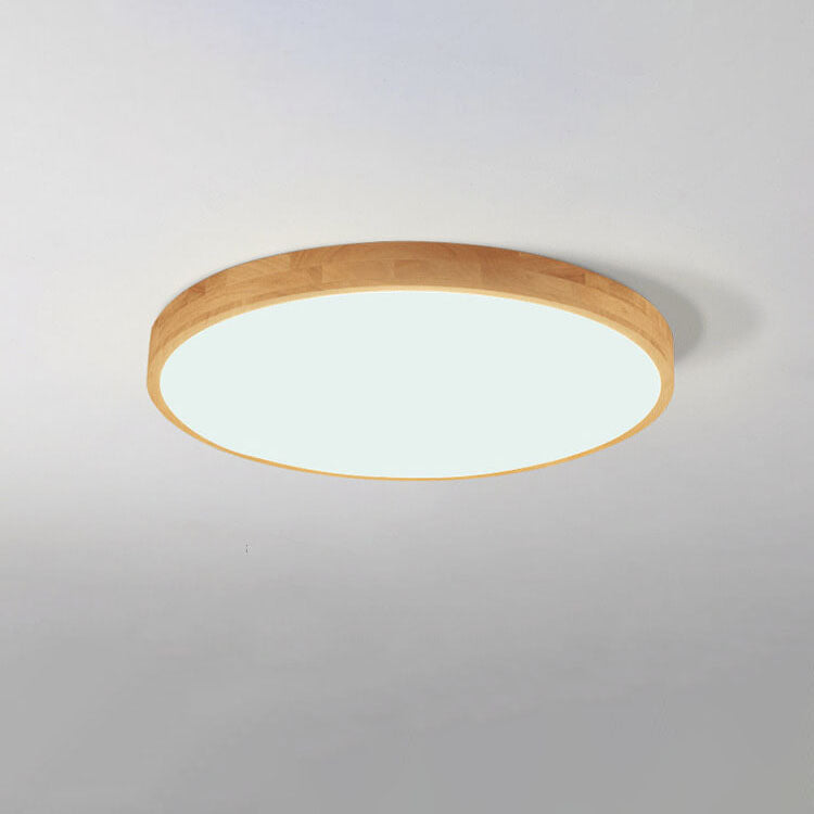 Plafão LED redondo em madeira maciça, estilo nórdico ultra-fino regulável, Ø30 cm