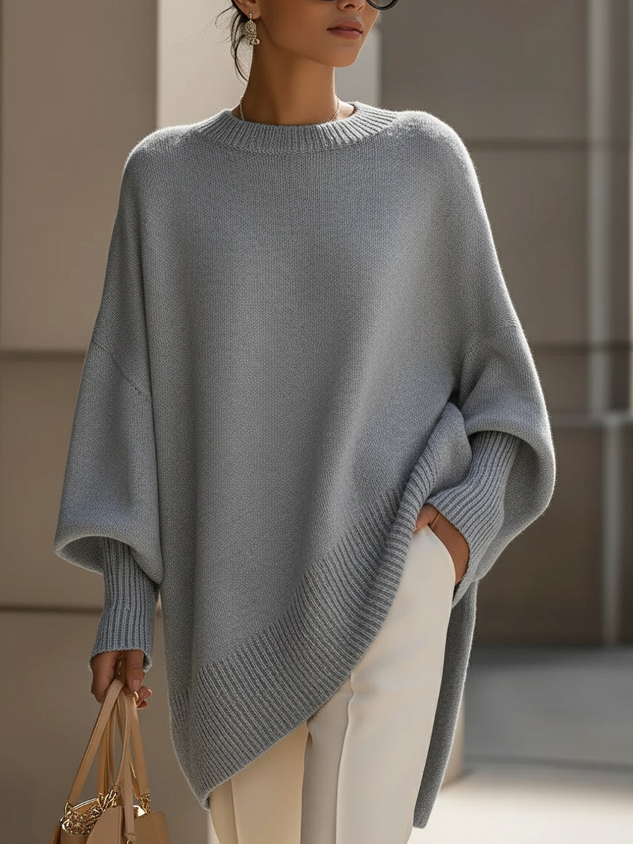 Camisola oversize mulher relaxed fit com gola redonda canelada