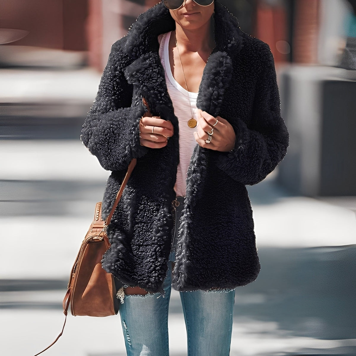 Casaco polar feminino quente com corte moderno para inverno
