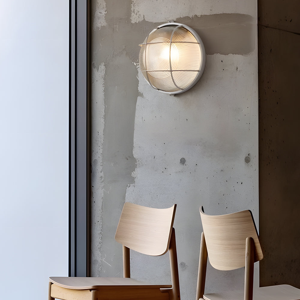 Candeeiro de parede exterior retro industrial oval e redondo em alumínio fundido com abajur de vidro E27