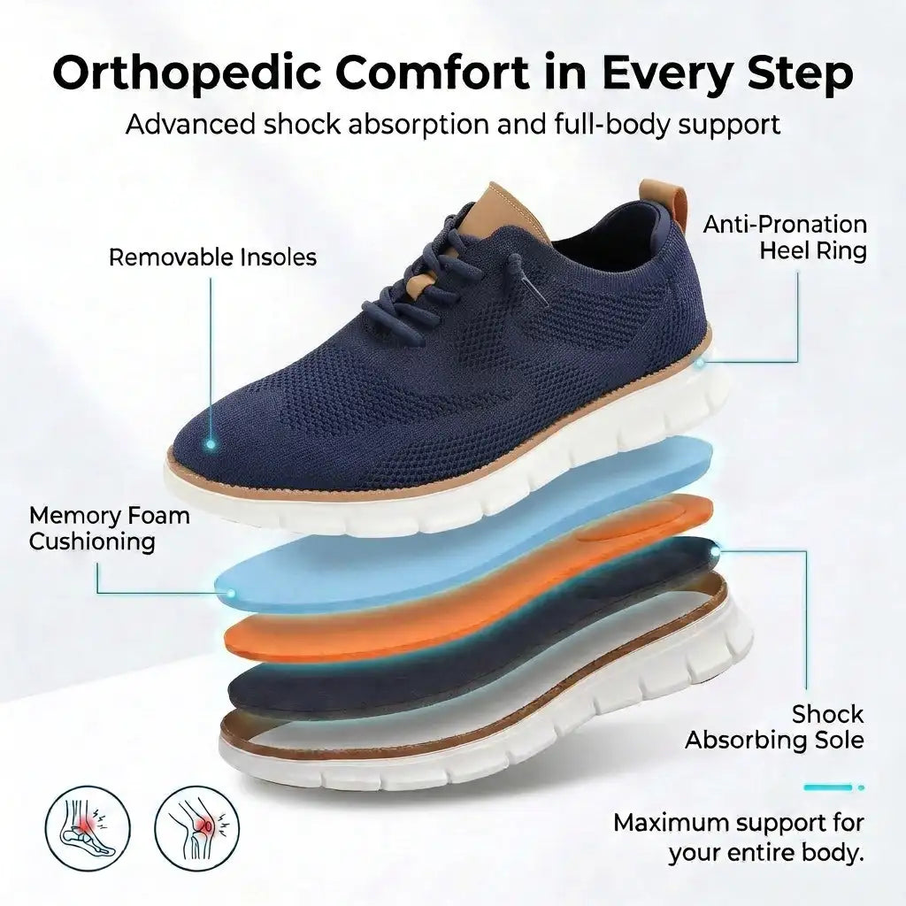 Sapato ortopédico masculino knit derby antiderrapante com suporte de arco