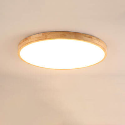 Plafão LED redondo em madeira maciça, estilo nórdico ultra-fino regulável, Ø30 cm