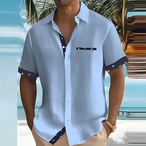 Camisa masculina manga curta respirável corte clássico