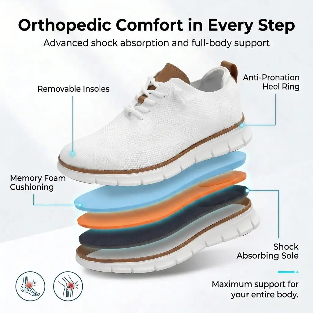 Sapato ortopédico masculino knit derby antiderrapante com suporte de arco