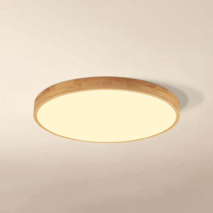 Plafão LED redondo em madeira maciça, estilo nórdico ultra-fino regulável, Ø30 cm