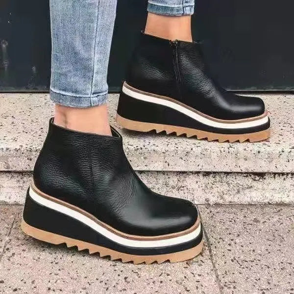Botas de couro ortopédicas femininas com sola antiderrapante
