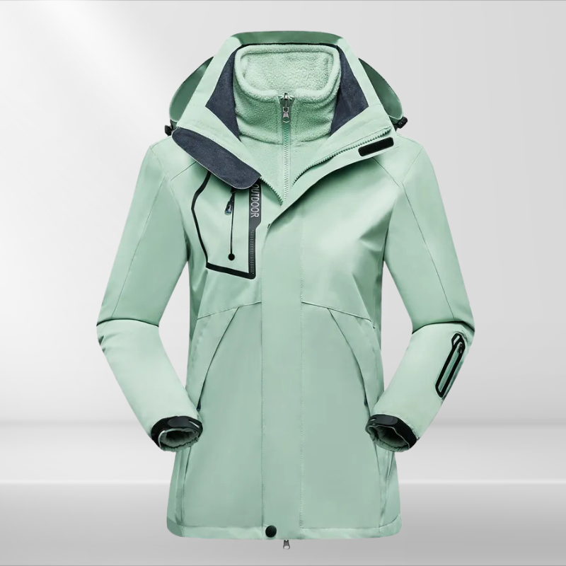 Casaco outdoor 3 em 1 para mulher, impermeável com forro fleece e capuz amovível
