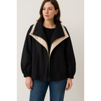 Blusão feminino com capuz design patchwork corta-vento leve