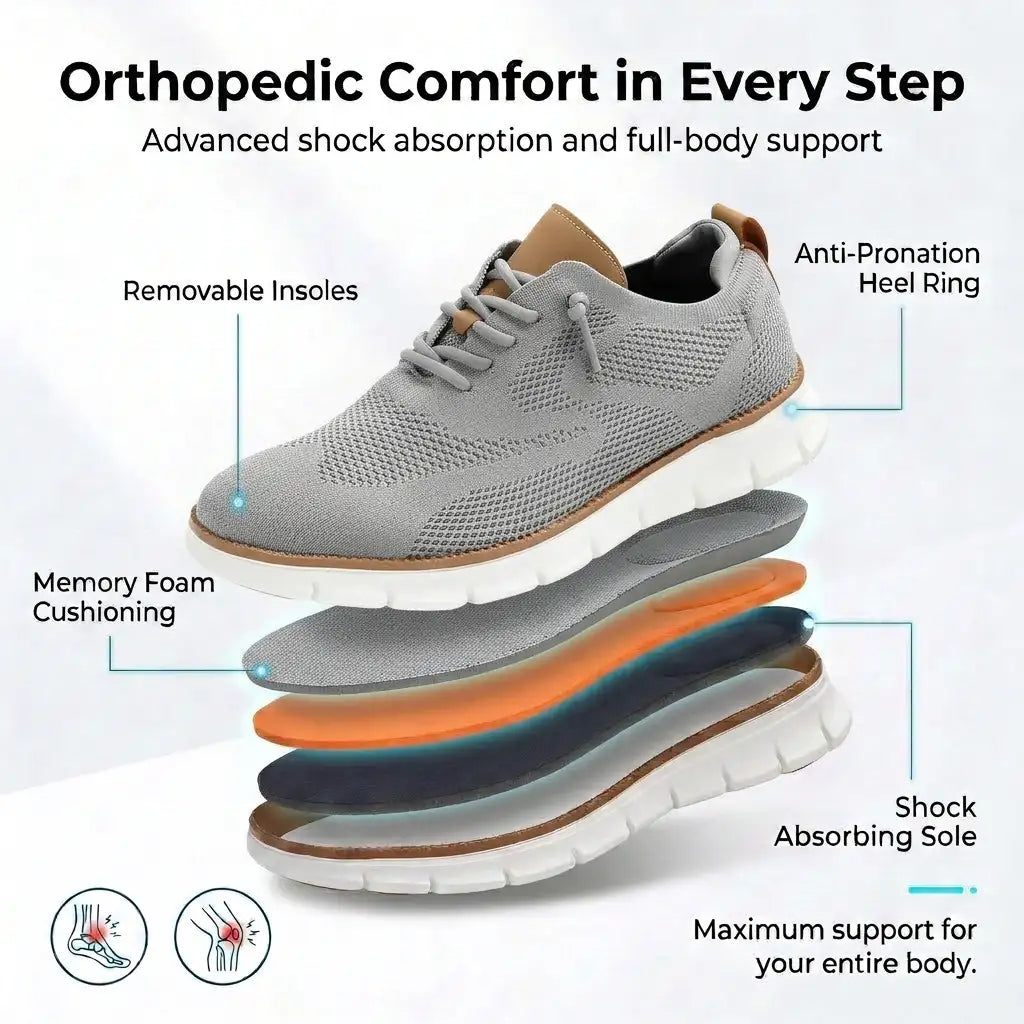Sapato ortopédico masculino knit derby antiderrapante com suporte de arco